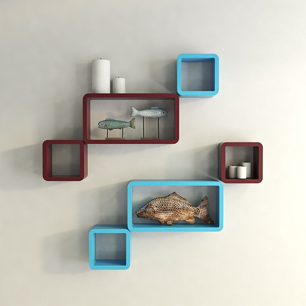 Global Art & Crafts Cube Shape Wall Shelves Set of 6 Modern Style